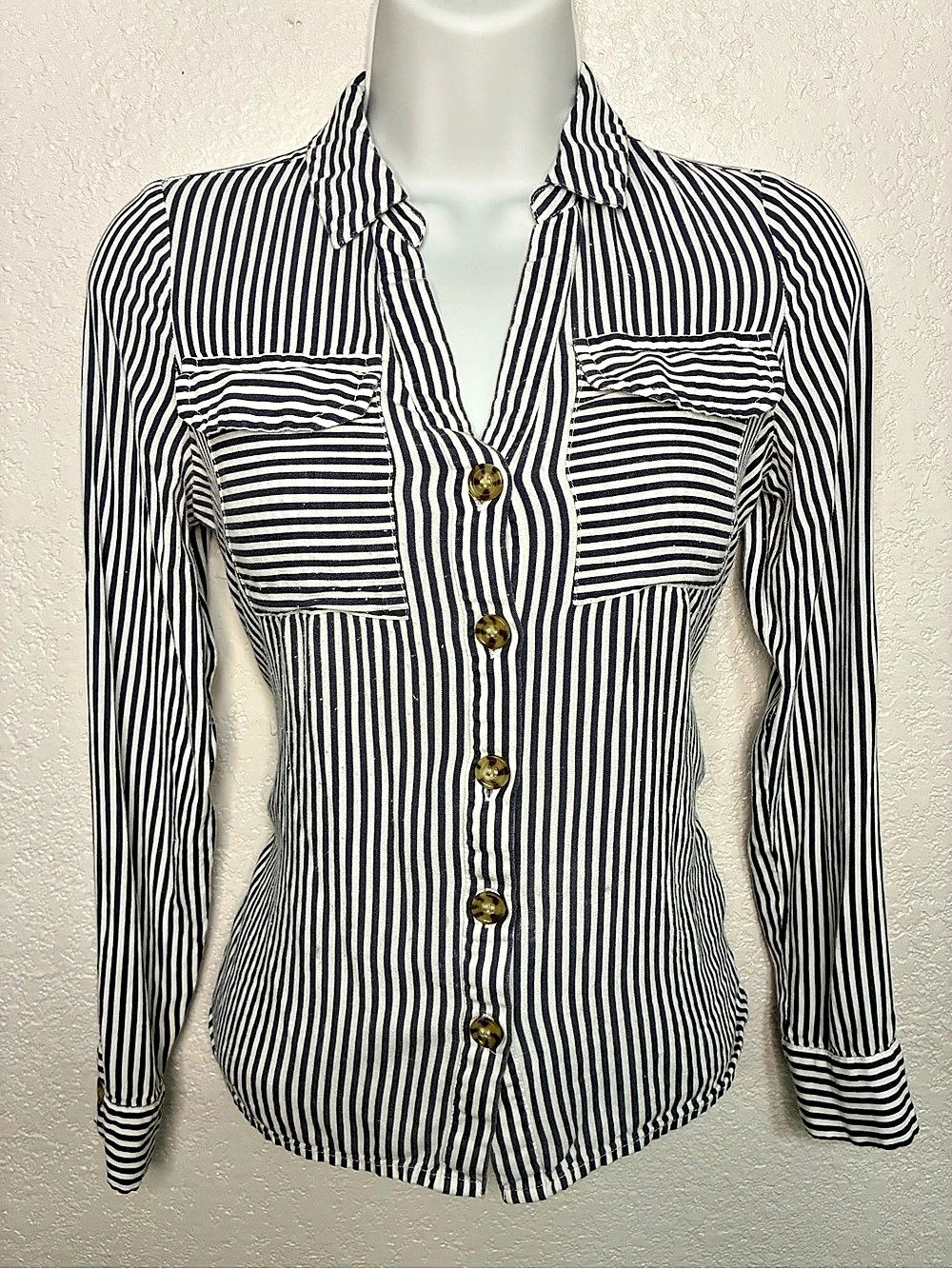 VERO MODA Bumpy Striped Long Sleeve Shirt Blue & White XXS
